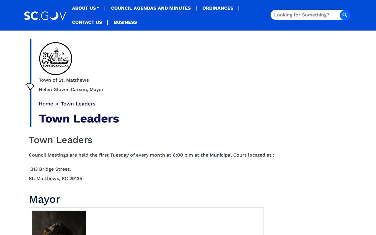 St. Matthews Calhoun County police records contact context from the official town leaders page